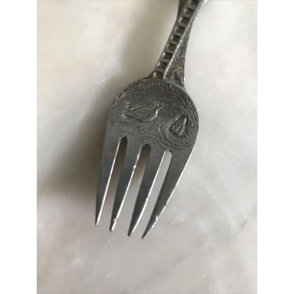 Vintage Web Silver Co Pewter Baby Fork Winnie the Pooh￼ Bear Ducks 1960s